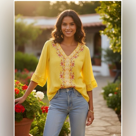 Liv Los Angeles Tops - Sunny Yellow Floral Blouse